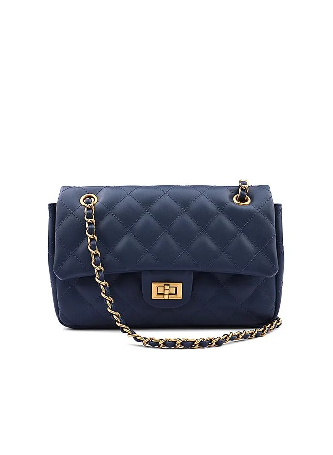 Cuple Women’s Quilted Shoulder Bag with Chain Strap and Turn-Lock Closure
